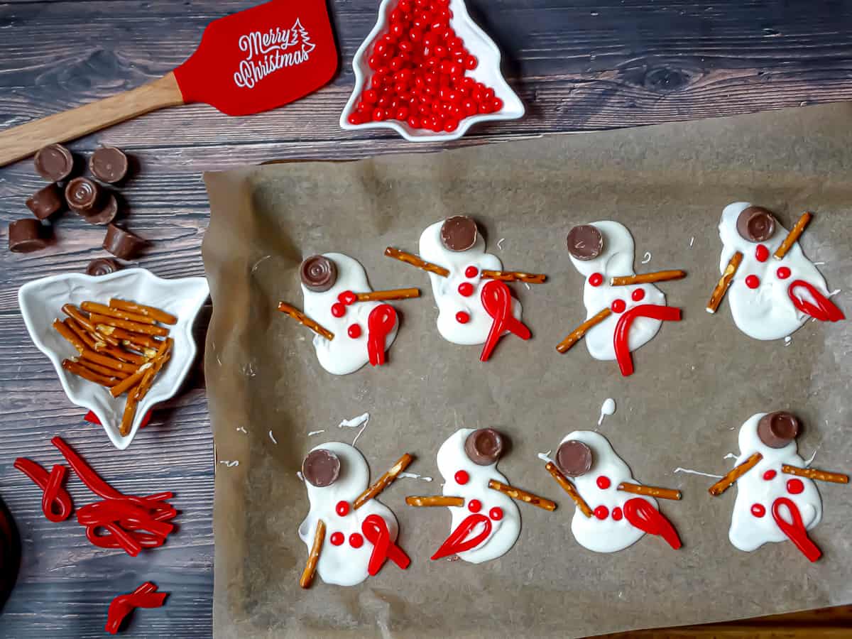 melted snowman candies decorated with candy