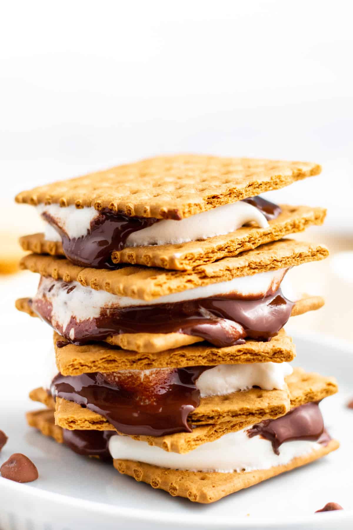 s'mores made without a fire in a stack on a plate