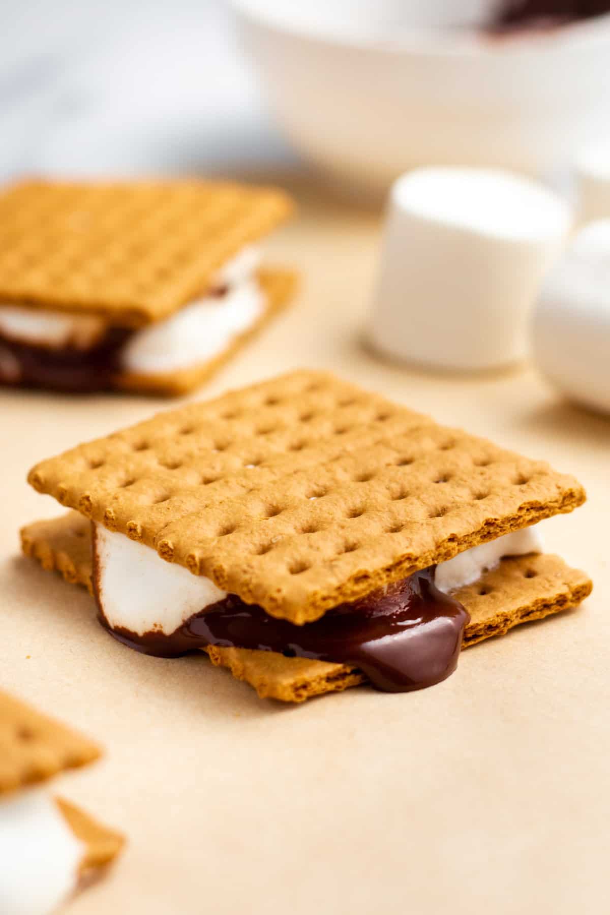 a s'more made in the microwave on a parchment paper