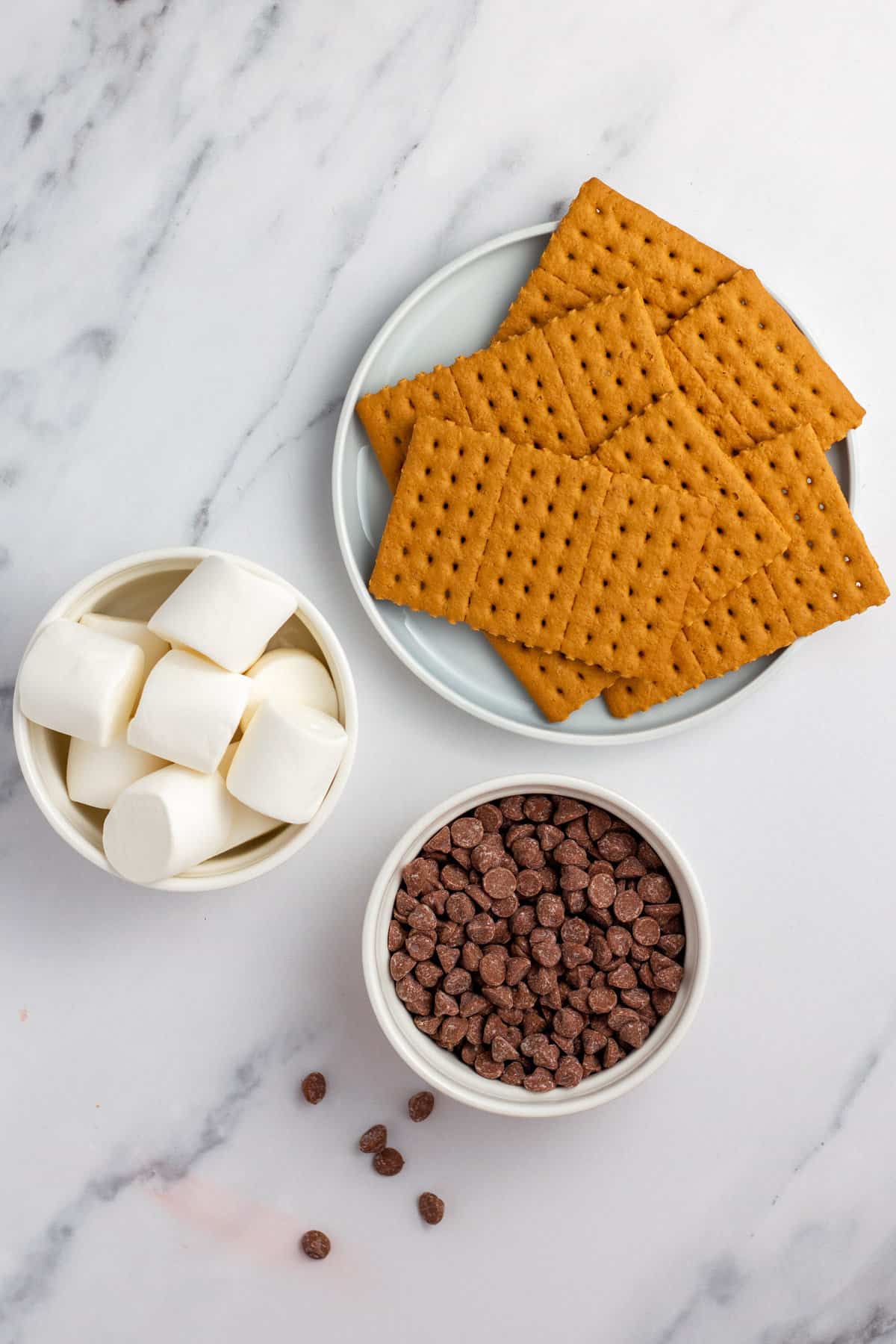 chocolate chips, graham crackers, and marshmallows