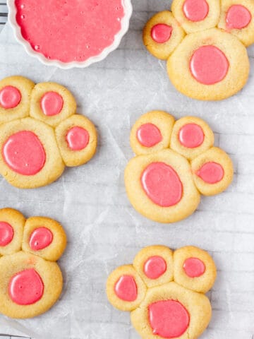 bunny paw cookies on a cooling rack