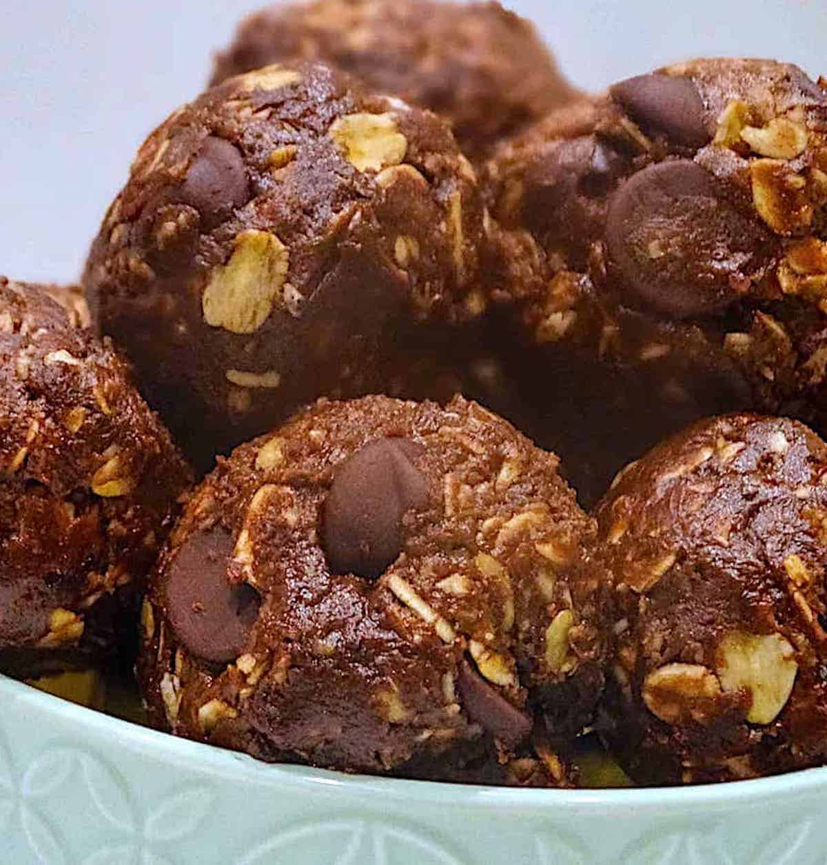 chocolate energy balls in a bowl