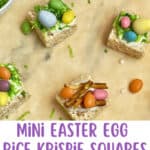mini egg rice krispie treats on parchment paper
