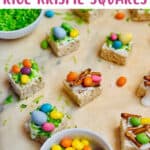 mini egg rice krispie treats on parchment paper
