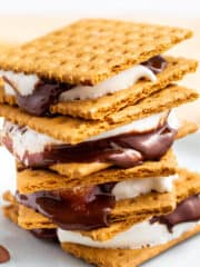 s'mores made without a fire in a stack on a plate