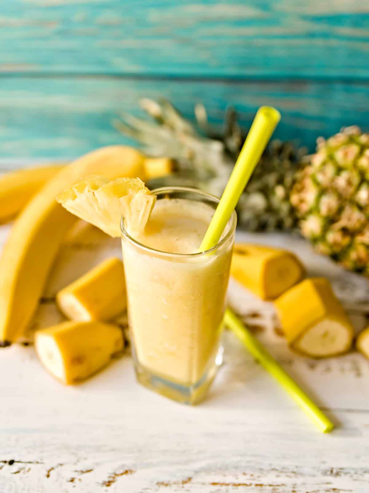pineapple banana smoothie in a glass 