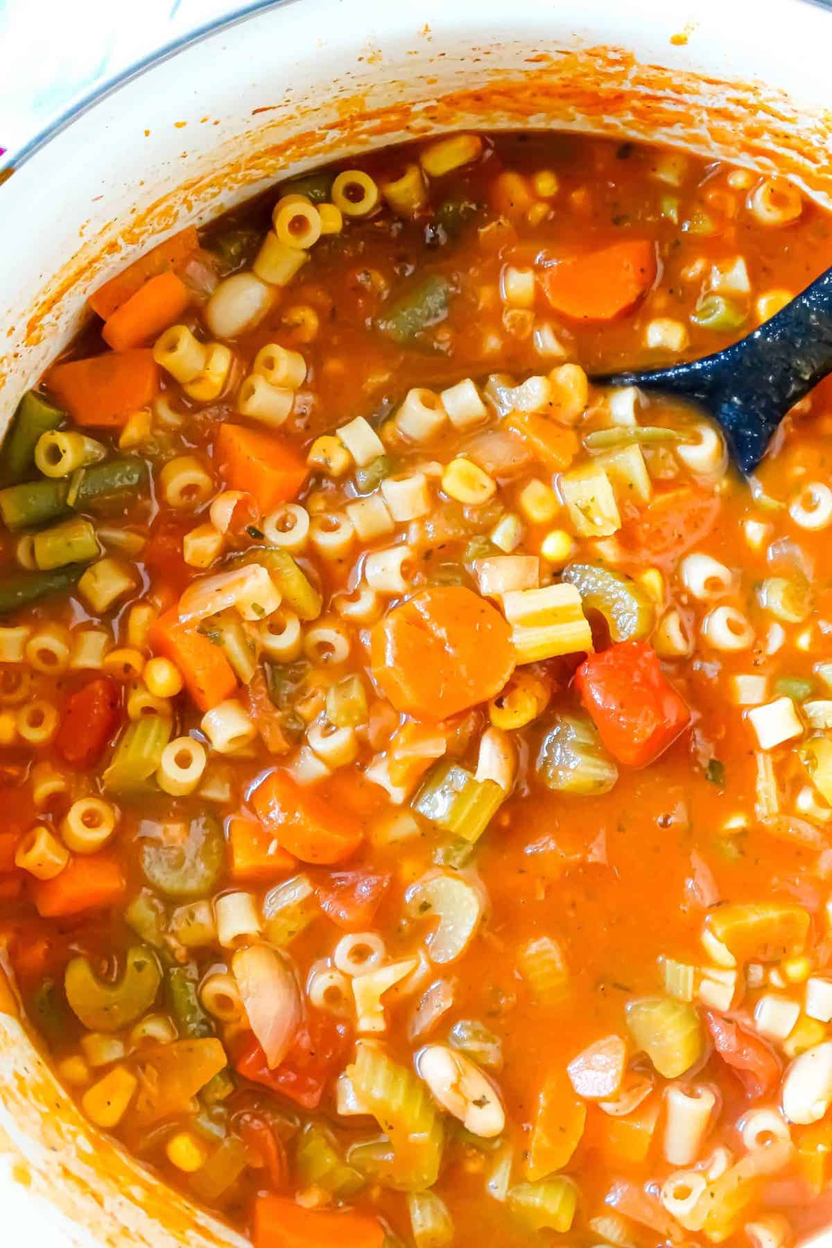 kid-friendly vegetable soup in a stockpot