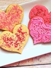 valentines' day butter cookies on a white plate