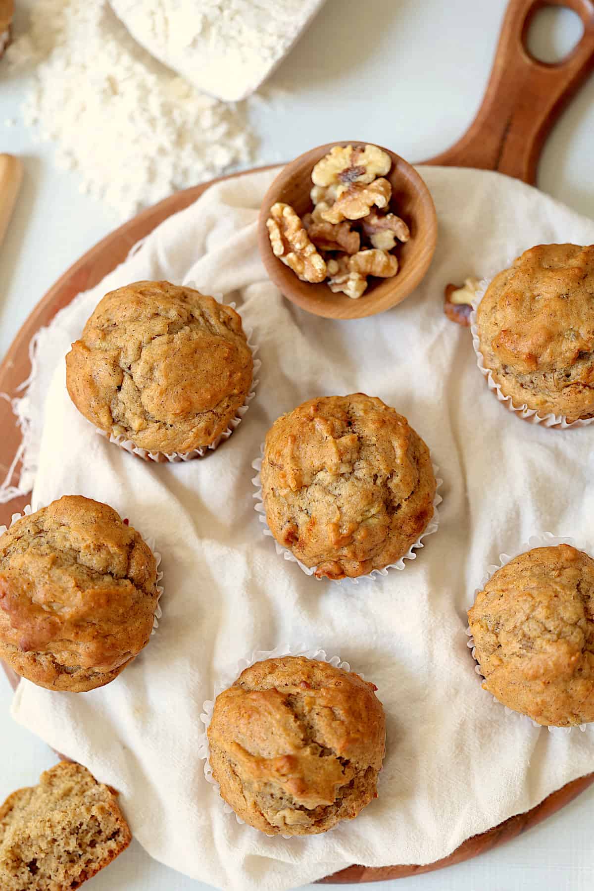 peanut butter banana muffins on a cheesecloth