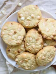 white chocolate chip cookies on a plate