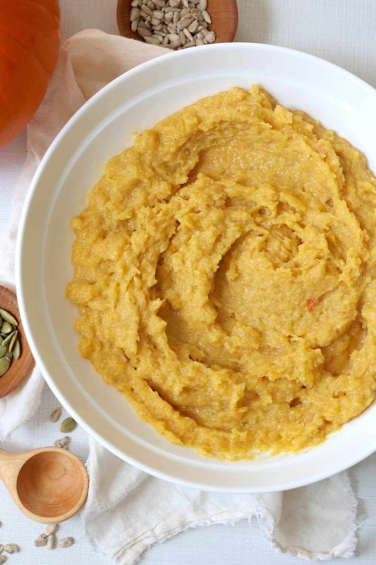 mashed pumpkin on a white plate