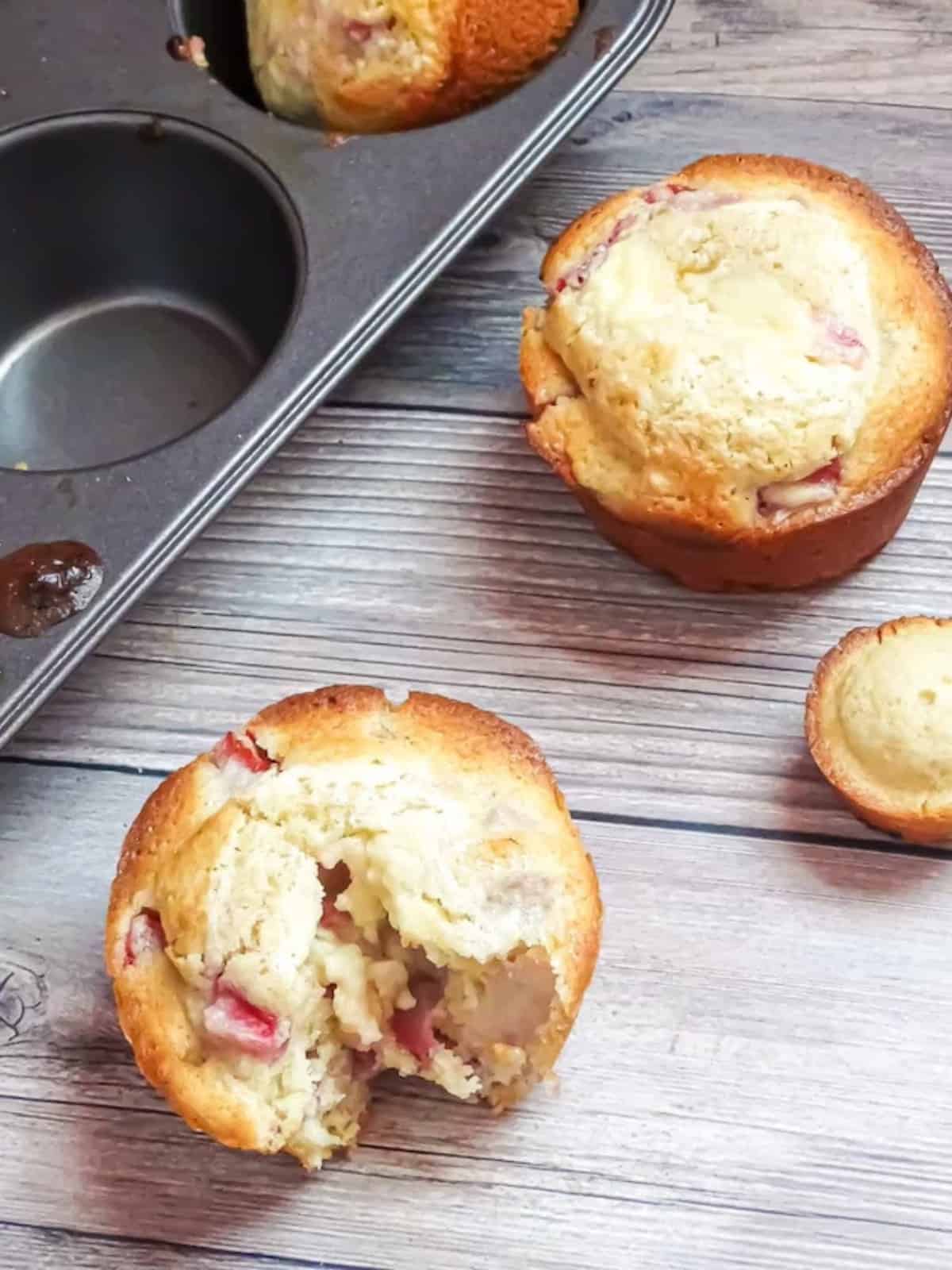 close up of a strawberry cream cheese muffin 