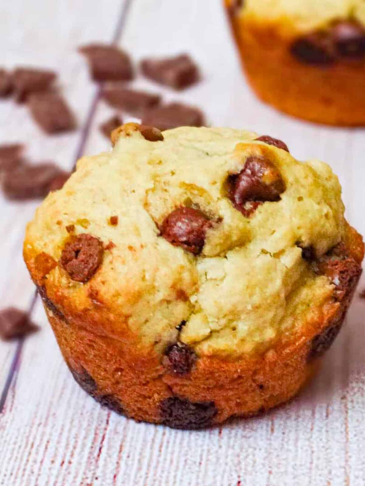 vegan chocolate chip muffin on a serving plate