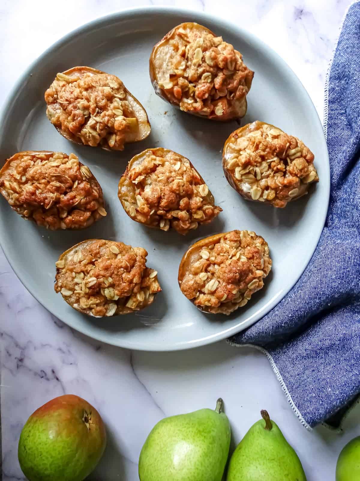 baked pears with apple oatmeal topping