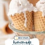 homemade cinnamon ice cream in ice cream cones