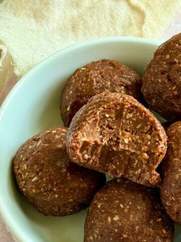 no bake Nutella protein balls in a dish