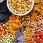 sweet and salty snack board for Halloween