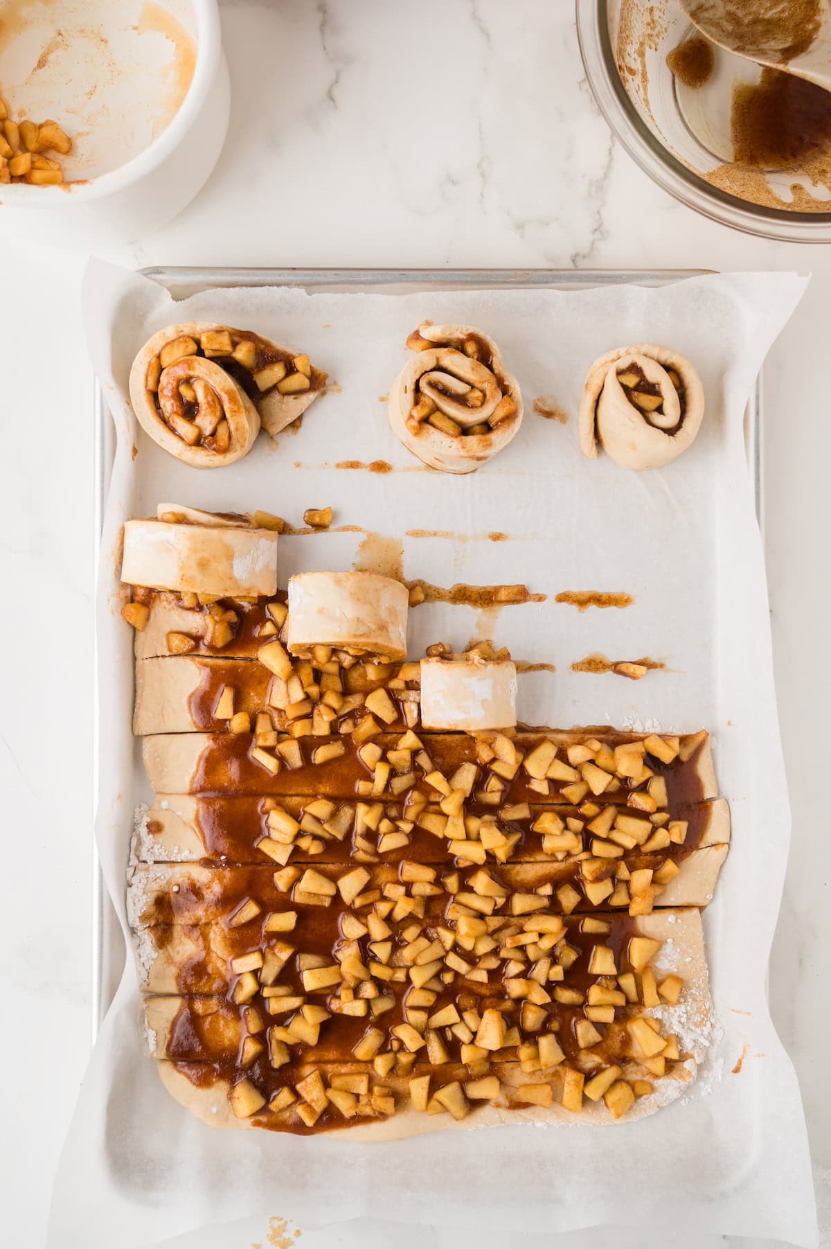 apple pie filling rolled into dough