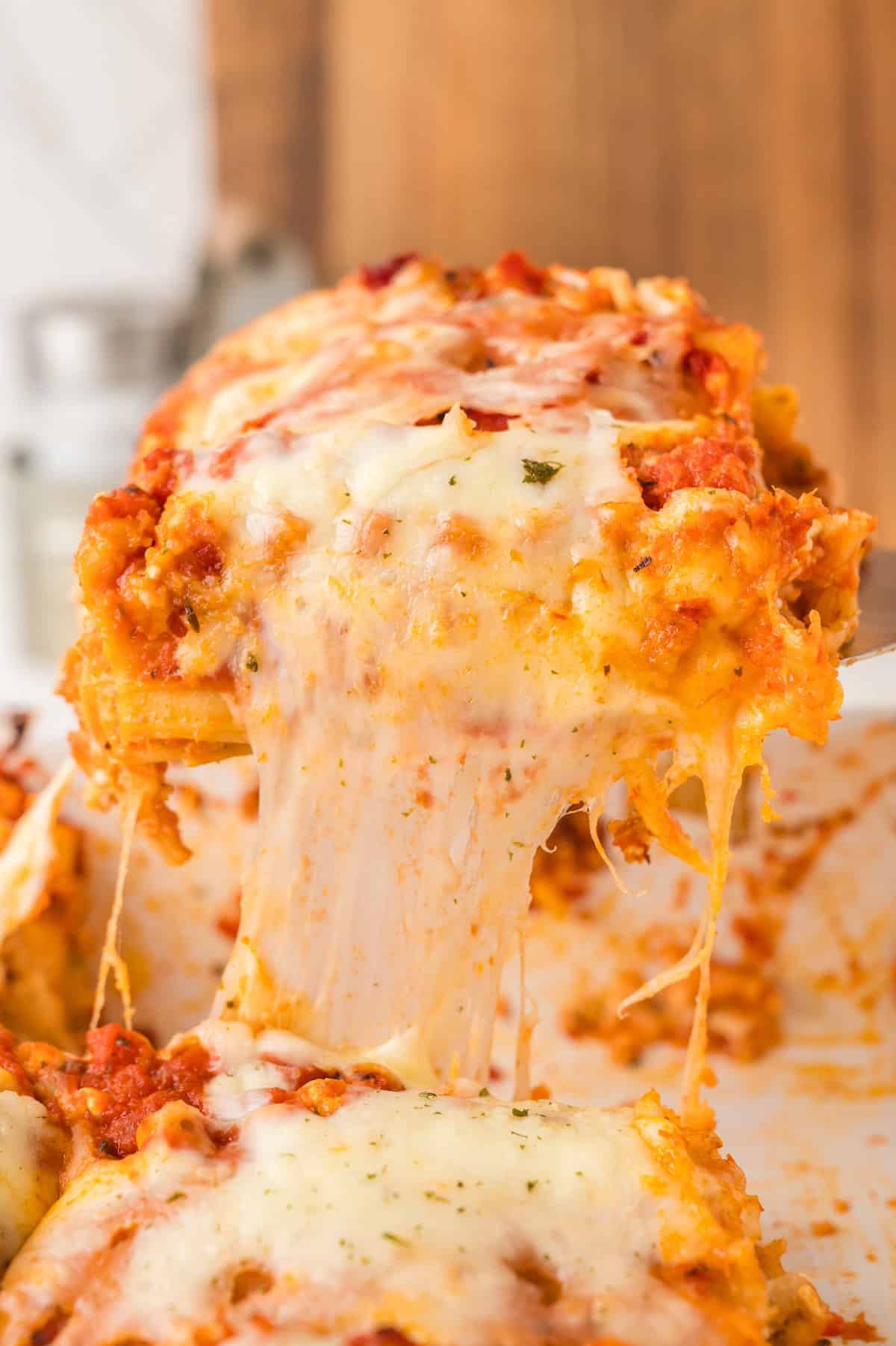 cheese lasagna sliced on a fork