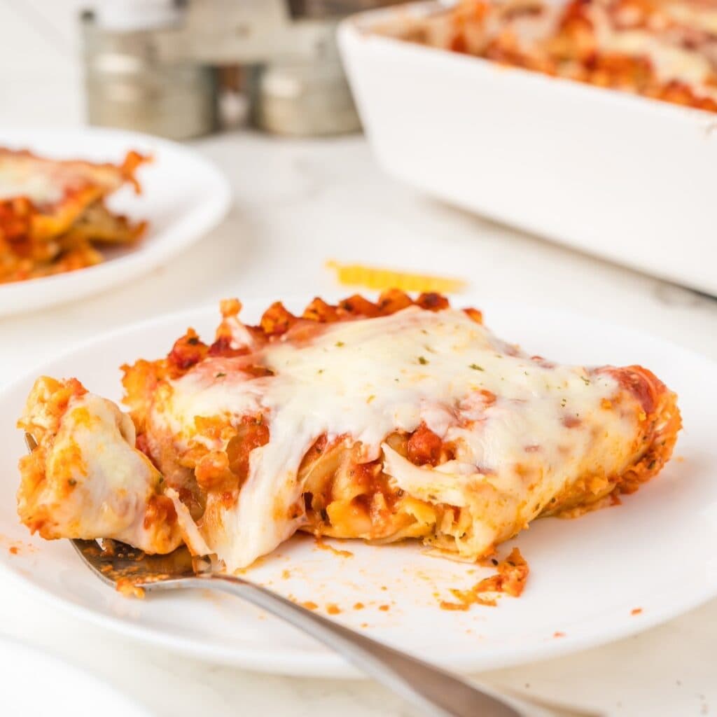 cheese lasagna slice on a plate