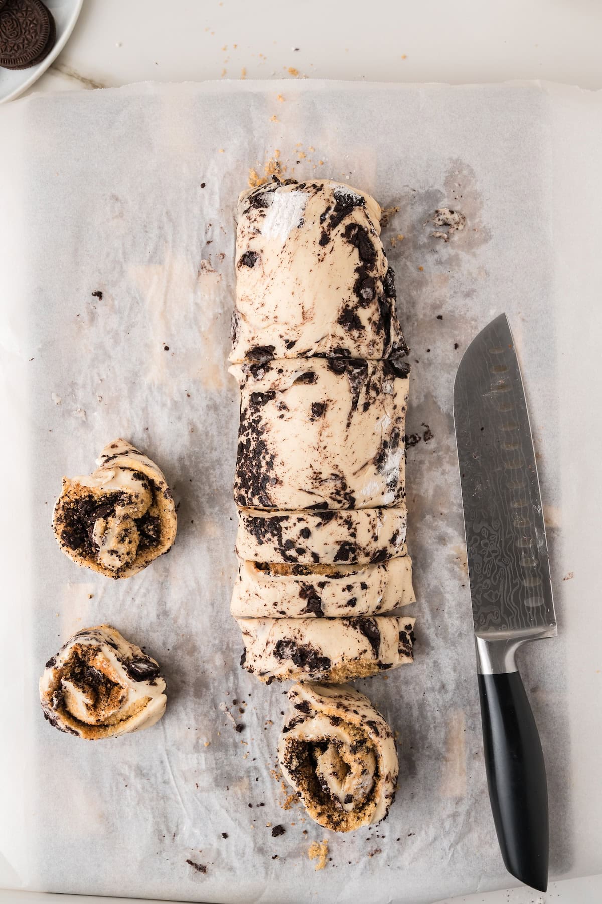 cinnamon roll dough rolled into a log