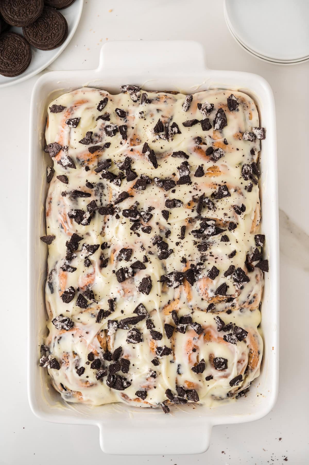 cinnamon rolls topped with cream cheese icing