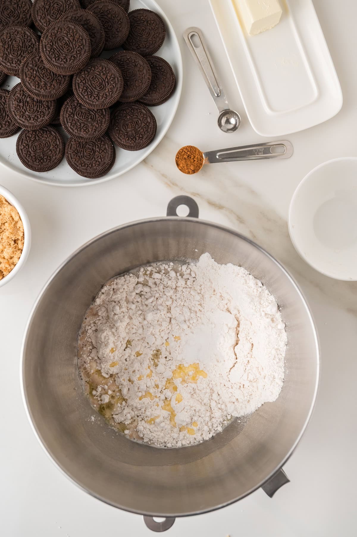 yeast and dry dough ingredients combined in a bowl