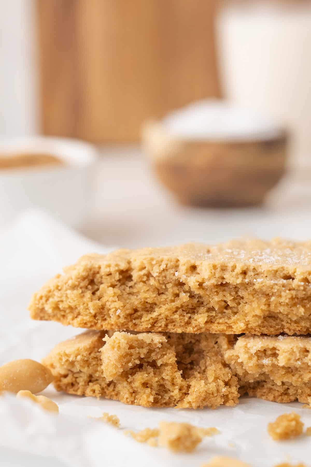insides of a peanut butter cookie stacked