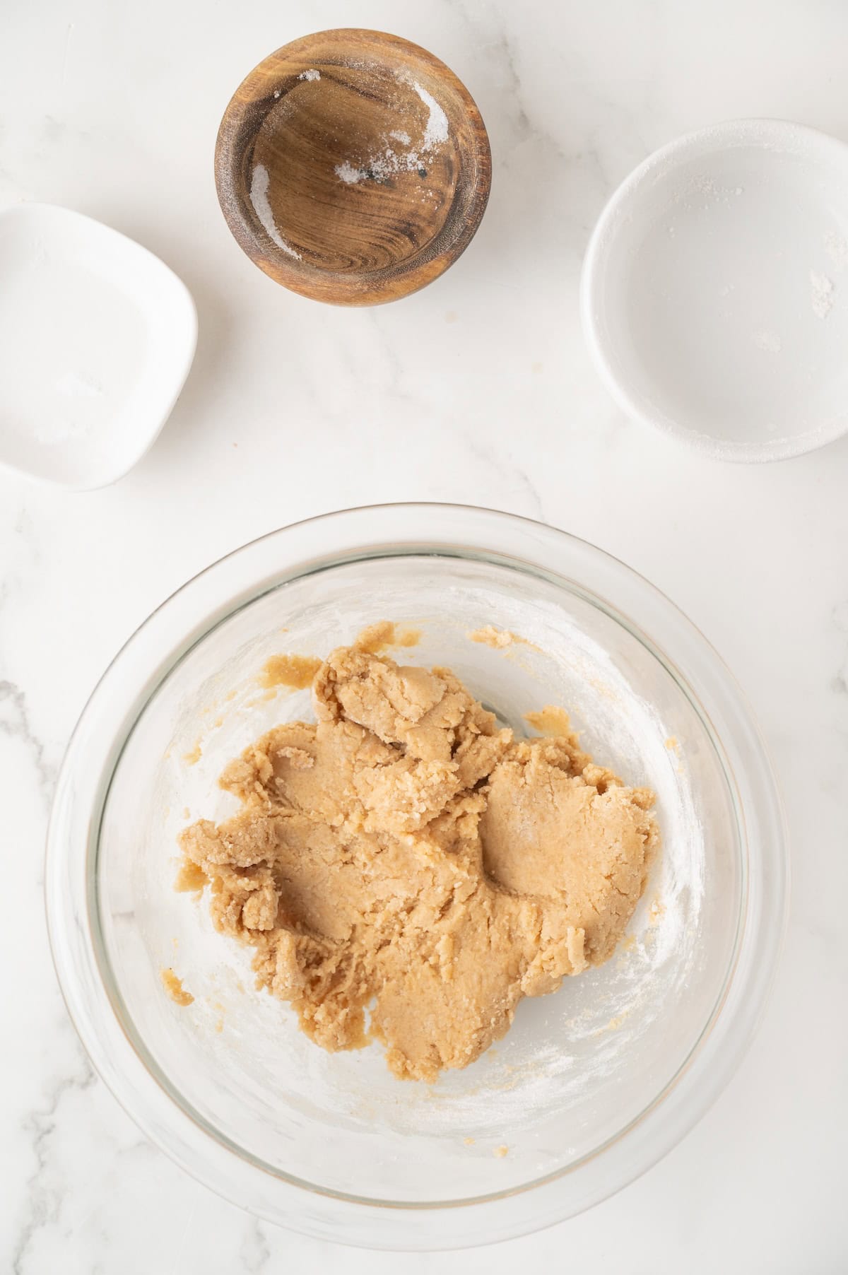peanut butter cookie dough in a mixing bowl