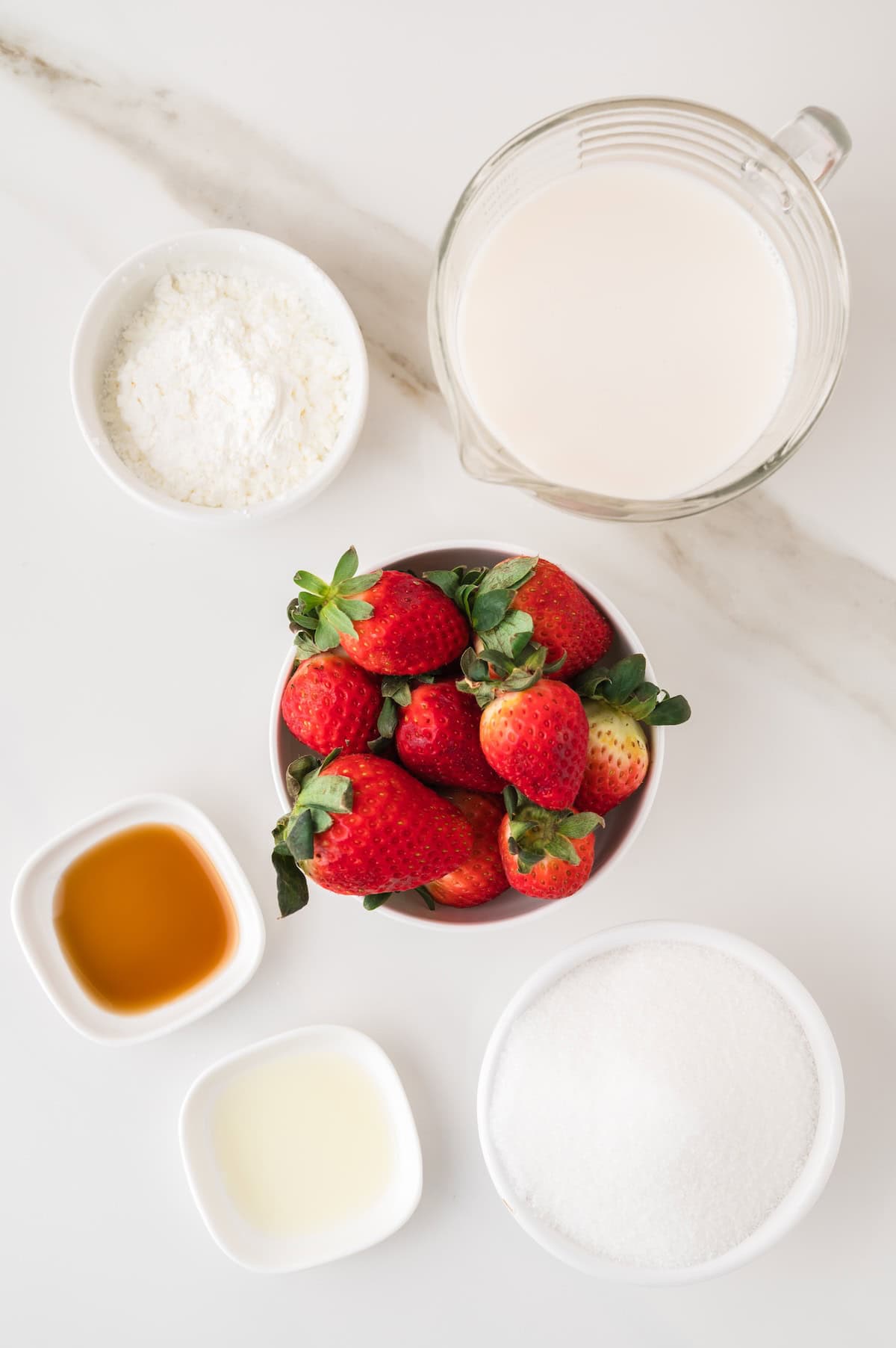ingredients laid out for strawberry pudding