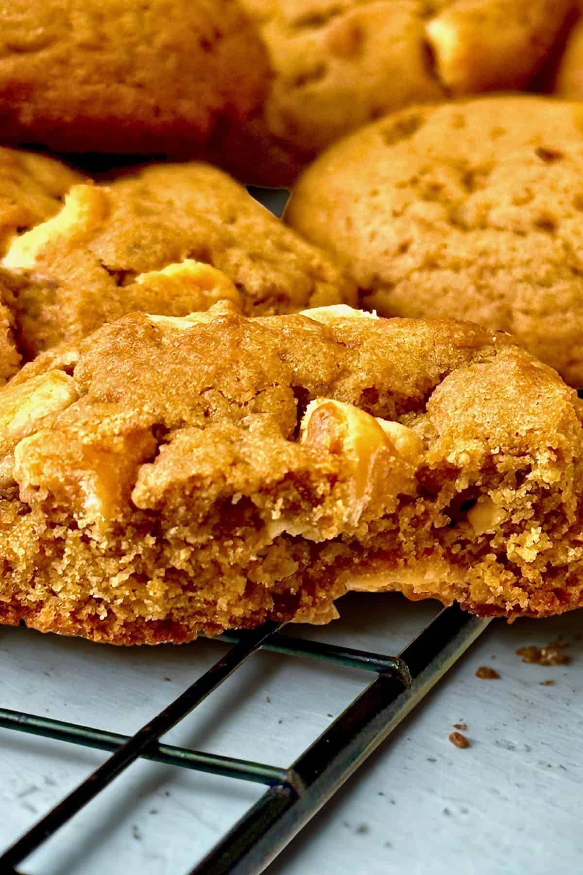 close up of the inside of a butterscotch cookie