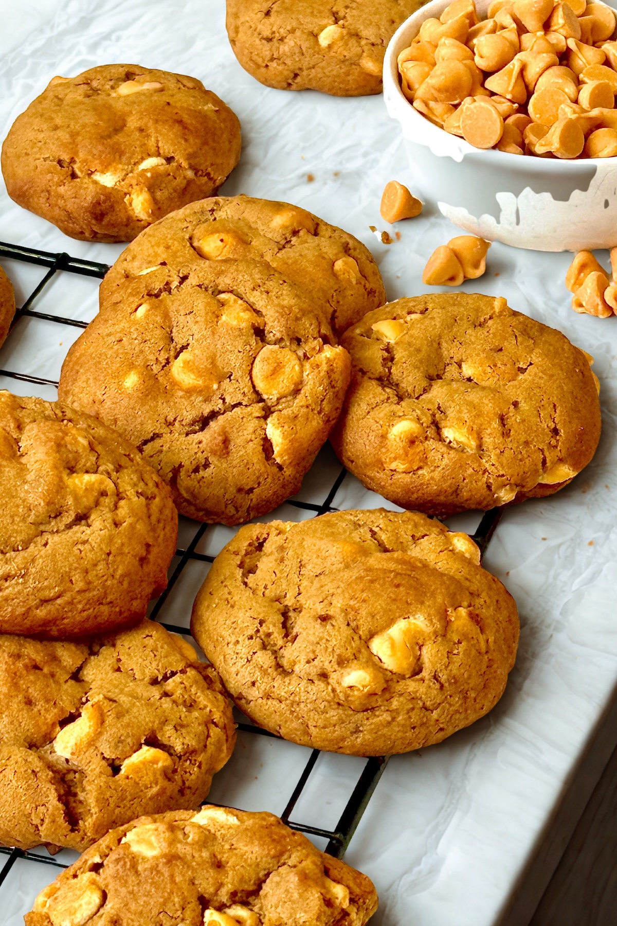 butterscotch cookies on a cooling rack